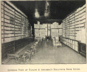 INTERIOR VIEW OF TAYLOR & AHLBERG'S EXCLUSIVE SHOE STORE.
