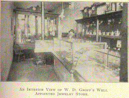 Interior of Groff's jewelry store.