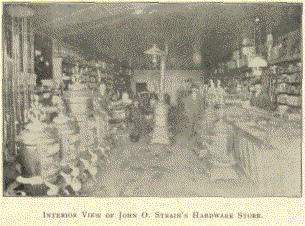 Interior of John O. Strain's hardware store.