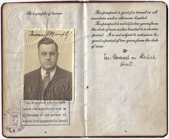 Thomas J. Murphy's passport.

From the collection of Brenda McLain.