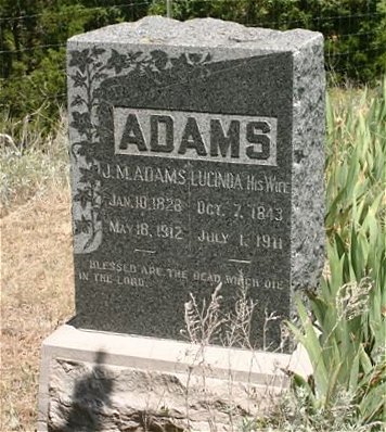 Gravestone of J.M. and Lucinda Adams.