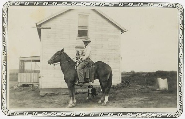 Raymond Harold 'Bill' Hoagland and with his son Ronnie Hoagland on 'Old Red'.

Taken at Cliff Hoagland's ranch south of Lake City, Barber County, Kansas.

Photo courtesy of Ronnie Hoagland and Kim (Hoagland) Fowles.