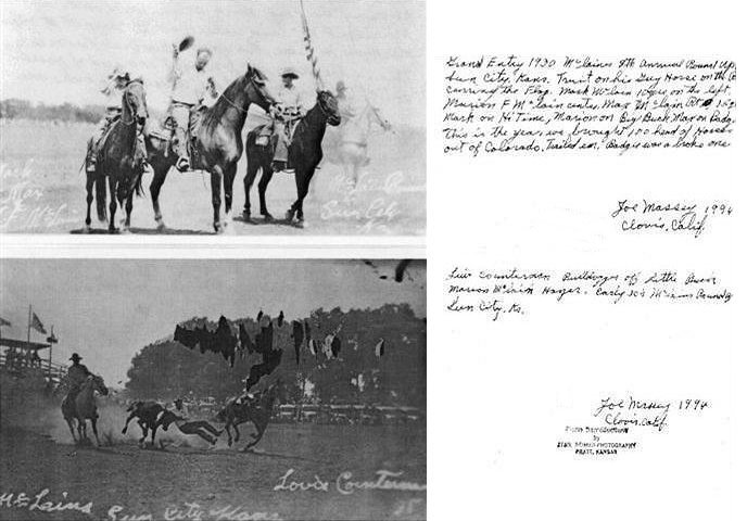 Top photo, L-R: Mark, Marion and Max McLain at McLain's Roundup. Bottom photo: Lou Counterman at McLain's Roundup.  Photos by Homer Venters, from the collection of Brenda McLain. Caption by Joe Massey.