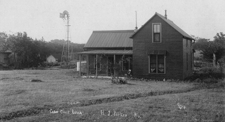 Cedar Creek Ranch near Medicine Lodge, Kansas, 1908.

H.J. Parker, proprieter.

Photo courtesy of Bob Osborn.

CLICK HERE TO VIEW LARGER IMAGE.