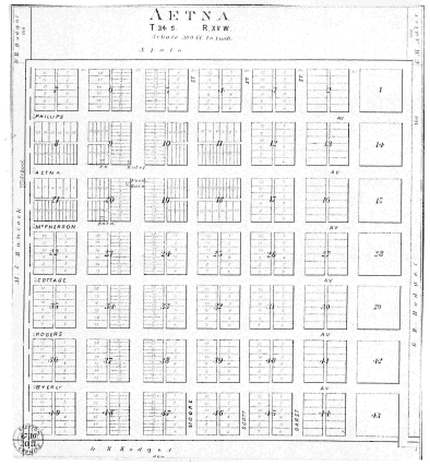 Plot Map of Aetna, Barber County, Kansas. 

From the 'Standard Atlas of Barber County Kansas', 1905.

Map courtesy of Kimberly (Hoagland) Fowles.