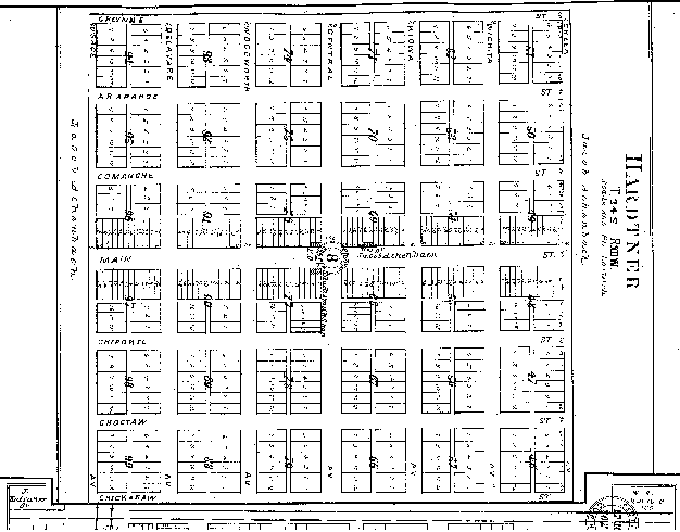 Plot Map of Hardtner, Barber County, Kansas. 

From the 'Standard Atlas of Barber County Kansas', 1905.

Map courtesy of Kimberly (Hoagland) Fowles.