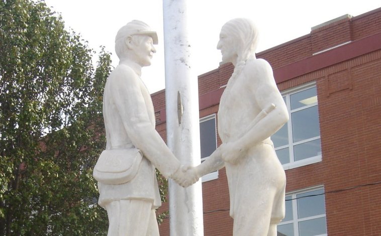 Peace Treaty Statue, Medicine Lodge, Barber County,  Kansas.

Photo by Nathan Lee, October 2006.