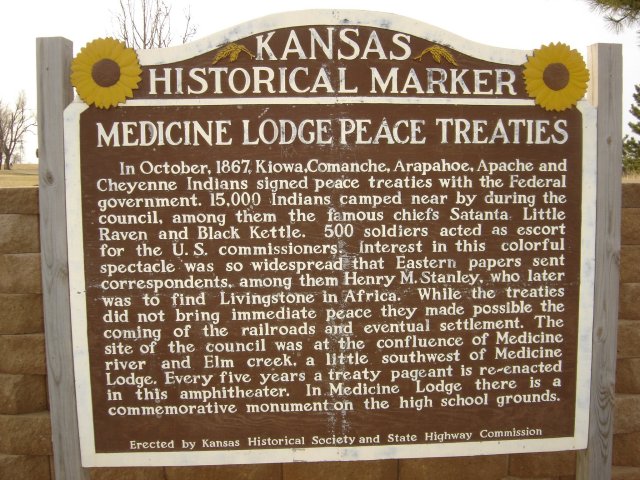 Kansas Historical Marker, Medicine Lodge Peace Treaties, near Medicine Lodge, Barber County,  Kansas.

Photo by Nathan Lee, 15 December 2006.