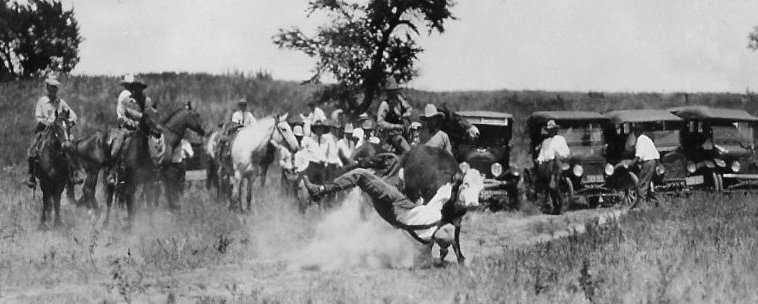 Bulldogger, McLain Roundup, Sun City, Barber County, Kansas.   Photo by Homer Venters, courtesy of his great-nephew, Mike Venters. 