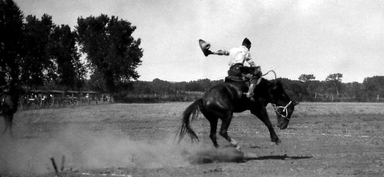 Bronc Rider, McLain Roundup, Sun City, Barber County, Kansas.   Photo by Homer Venters, courtesy of his great-nephew, Mike Venters. 