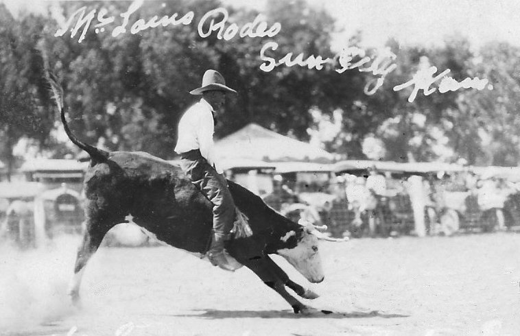 Bull Rider, McLain Roundup, Sun City, Barber County, Kansas.   Photo by Homer Venters, courtesy of his great-nephew, Mike Venters. 