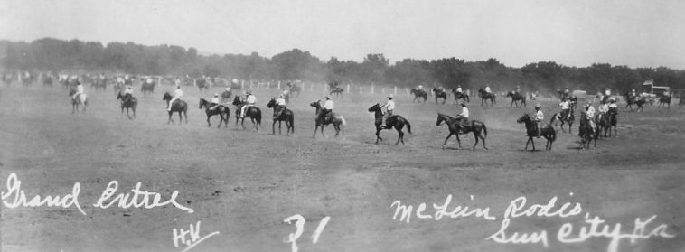 Grand Entree, McLain Roundup, Sun City, Barber County, Kansas.   Photo by Homer Venters, courtesy of his great-nephew, Mike Venters. 