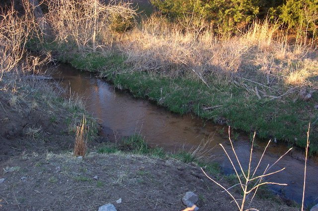 View of Crooked Creek near the place identified by George Miller as the location where the Hillman shooting took place.

This is Crooked Creek as it appeared 4/8/06. I took this from the west end of the bridge looking down.

Photo by Phyllis Scherich.