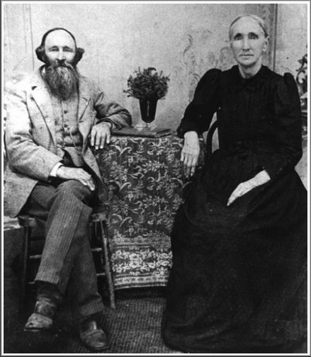 David W. & Margaret J. Allender, Benton Township, Polk County, Missouri, about 1889.  Copied from a photo in the collection of their grand-daughter, Nellie May (Barnett) Ferrin of Wilmore, Kansas.