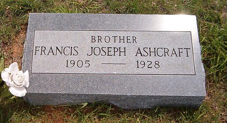 Gravestone for Francis Joseph Ashcraft,

Protection Cemetery, Comanche County, Kansas.

Photo by Bobbi (Hackney) Huck.