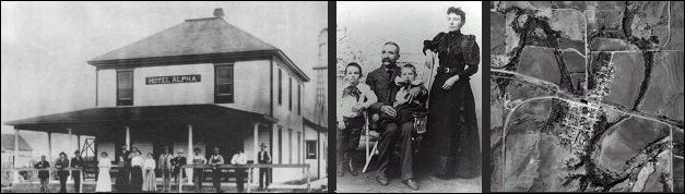 Left to right: The Alpha Hotel in Wilmore, Kansas; Tommy Wilmore Family; aerial view of Wilmore, Kansas