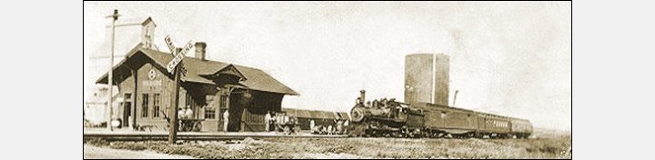 The Doodlebug train arriving at Wilmore, Comanche County, Kansas. Photo by John Edward Schrock.