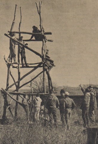 Construction of a Lookout Tower by the Coldwater Boy Scout Troop, February 1968, at the farm of Dr. Ronald McCoy.

Photo courtesy of Rhonda (Cline) Nickel.