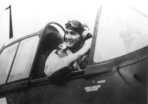 Lt. (jg) Clifford Case, USNR,

in the cockpit of his Grumman F6F Hellcat fighter aircraft,

Observation Fighting Squadron One (VOF-1),

Escort-Carrier USS TULAGI, CVE-72, 1944.