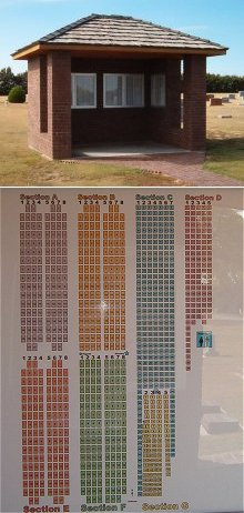 Top photo: The Directory Building at Protection Cemetery. Bottom photo: Directory of Burials in Protection Cemetery.

CLICK HERE for a larger image of the Directory of Burials.