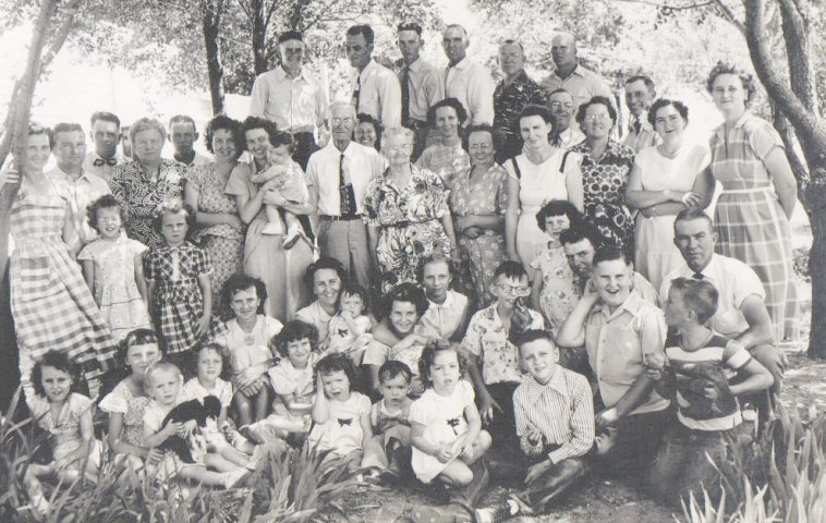 James Marion Cline and Minerva Frances (Metzker) Cline with their family on their 50th wedding anniversary, June 25, 1950.

Photo courtesy of Rhonda (Cline) Nickel