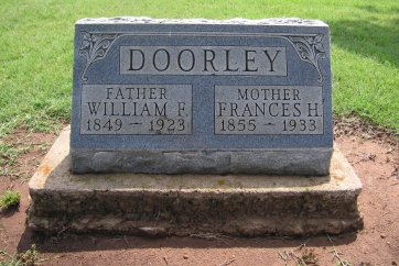 Gravestone for William F. and Frances H. Doorley,

Kingfisher Cemetery, Kingfisher, Oklahoma.

Photo courtesy of Claudia Hamilton Meyer