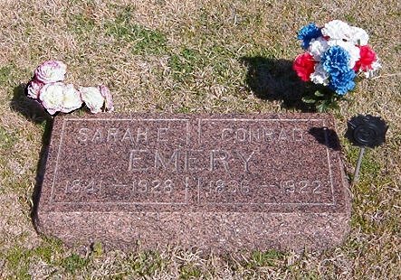 Gravestone for Conrad and Sarah Emery,

Crown Hill Cemetery, Comanche County, Kansas.

Photo by Bobbi (Hackney) Huck.