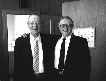 Delmer Lee 'Buck' Ferrin, at left, and Ernest Lawrence at a reunion. Photo courtesy of David Lawrence.