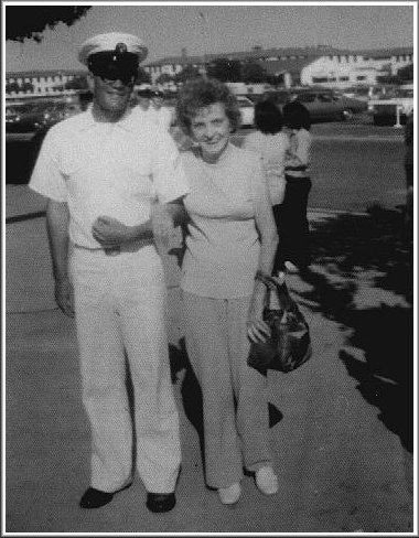 Jerry D. Ferrin with his paternal grandmother, Nellie May (Barnett) Ferrin, immediately after his graduation from USN Recruit Training, San Diego, California, September 1974.