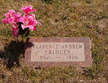 Gravestone for Clarence Andrew Fridley,

Crown Hill Cemetery, Comanche County, Kansas.

Photo by Bobbi (Hackney) Huck.