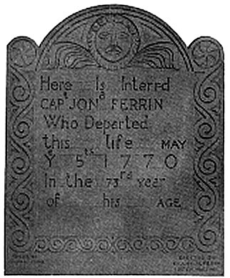 Photograph of the 1/4 lifesize bronze replica of Jonathan Farren's original gravestone