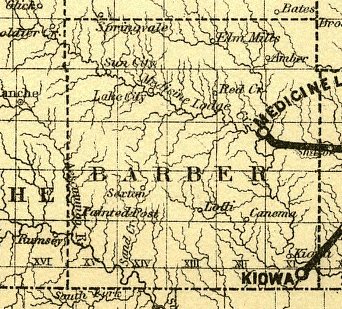 1886 map of Barber County, Kansas, note the location of the town of Rumsey just west of the Comanche County/Barber County line.