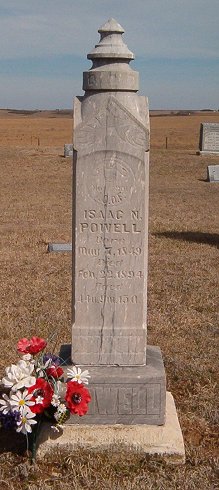 Gravestone for Isaac N. Powell,

Crown Hill Cemetery, Comanche County, Kansas.

Photo by Bobbi (Hackney) Huck.