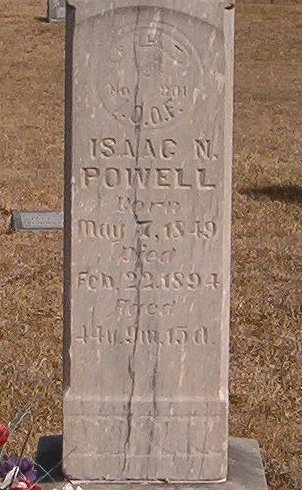 Gravestone for Isaac N. Powell,

Crown Hill Cemetery, Comanche County, Kansas.

Photo by Bobbi (Hackney) Huck.