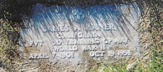 Gravestone for James Alonzo Raner, Vahalla Memorial Park, California.