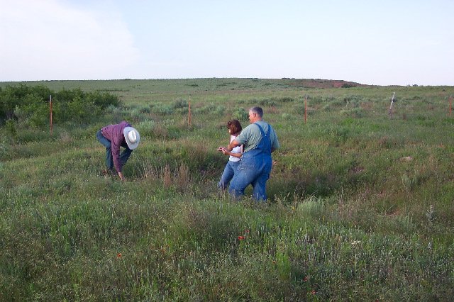 Mike Platt, Teresa (Rumsey) Chapman and Gerald 'Buck' Rumsey at Rumsey town site..

Photo courtesy of Phyllis Scherich.