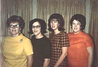 From left: From left: Billie (Mrs. Walter) Smith with her daughters Linda, Ruth and Nancy.  Photo taken 1969 in their home (originally built as the Loren & Alcana Ferrin home) in Wilmore, Kansas. Photo courtesy of Nancy Smith. 

CLICK HERE TO VIEW LARGER IMAGE.