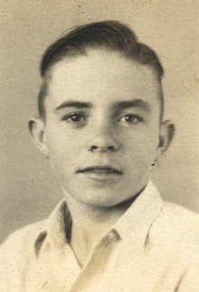 Forrest Smith, 7th grade, 1940-41. Photograph from the collection of Wendel G. Ferrin. This photo is from a page titled My School Chums in a scrapbook of photos of class mates in Wilmore, Kansas.