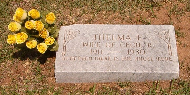 Gravestone for Thelma Earline (Nichols) Thomas,

Protection Cemetery, Comanche County, Kansas.

Photo by Bobbi (Hackney) Huck.