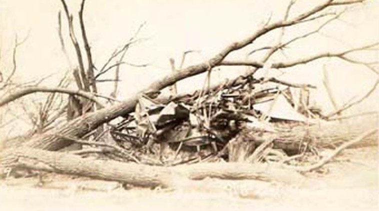 Remains of a car after a cyclone at the Platt Ranch, 07 May 1927, Comanche County, Kansas. 

Photo Courtesy of Teresa Chapman.