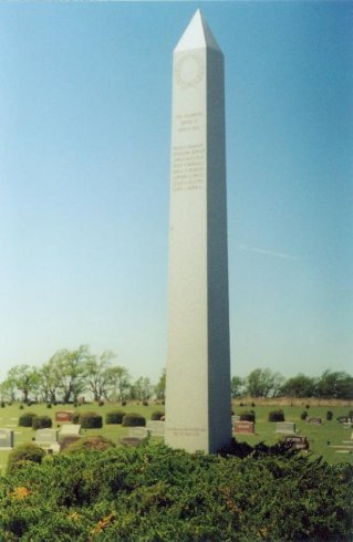 The Soldier's Memorial obelisk in Crown Hill Cemetery, Comanche County, Kansas.  Photo by Bobbi (Hackney) Huck.