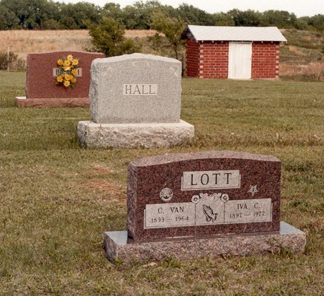 Gravestone of C. Van and Iva C. Lott, Wilmore Cemetery, Wilmore, Comanche County, Kansas. Photo by John Edward (Ed) Schrock, used with permission of Janet Schrock Hubbard.