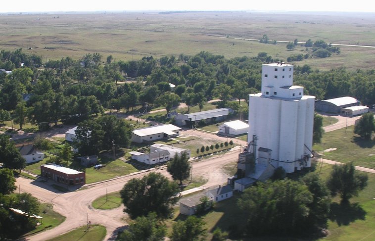 The grain elevator in Wilmore, Kansas, view looking southwest.

Photo by Al Pruett from a plane piloted by Richard L. 'Rick' Beeley.