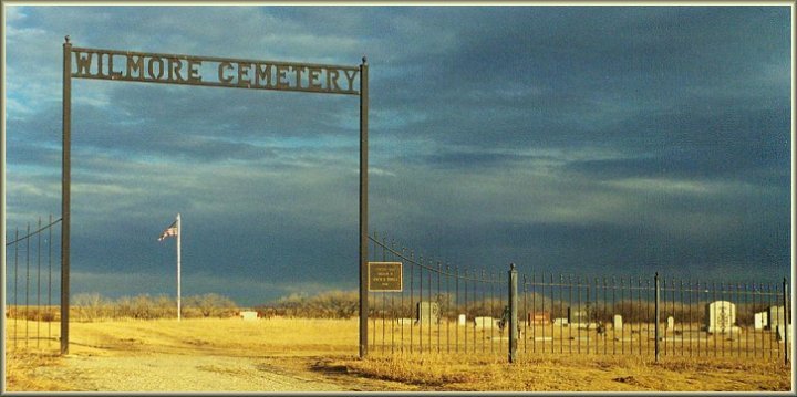 Entrance to the Wilmore Cemetery, Wilmore, Comanche County, Kansas.  Photo by Bobbi (Hackney) Huck.