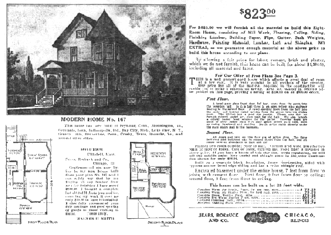 Modern Home #167 from the 1913 Sears & Roebuck Modern Homes catalog.