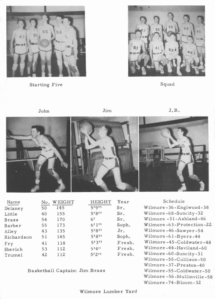 BASKETBALL -- 

Top left: Starting Five. 

Top right: Squad

Middle row of pictures: John, Jim and J. B.