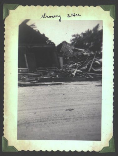 Aftermath of the May 20, 1949, tornado which hit Wilmore, Kansas. Photograph by J.R. & Gloria Cline, from the collection of Rhonda Nickel.