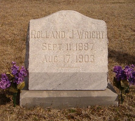 Gravestone for Rolland J. Wright,

Crown Hill Cemetery, Comanche County, Kansas.

Photo by Bobbi (Hackney) Huck.