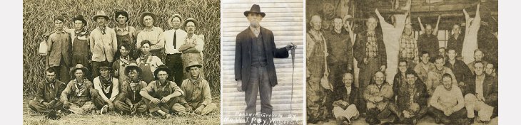 Left: Hackney Harvest Crew. 
Center: Mr. Ray's Prize Parsnip.  
Right: Wilmore 1954 Methodist-Christian Butchering Bee