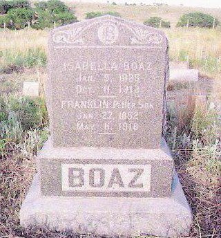 Isabella Boaz and her son, Franklin P. Gravestone in Aetna Cemetery, Barber County, Kansas. Photo courtesy of Phyllis Scherich.